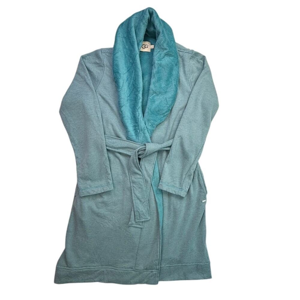 UGG Australia Teal Striped Plush Lined Shawl Collar Robe Women's Large